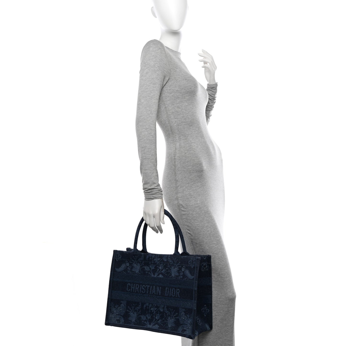 Denim Flowers Embroidered Medium Book Tote Blue