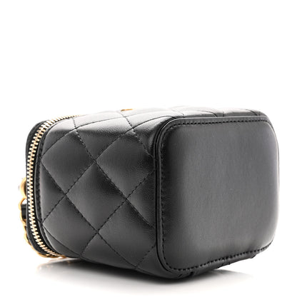 Chanel Lambskin Quilted Top Handle Mini Vanity Case With Chain Black 4 of 11