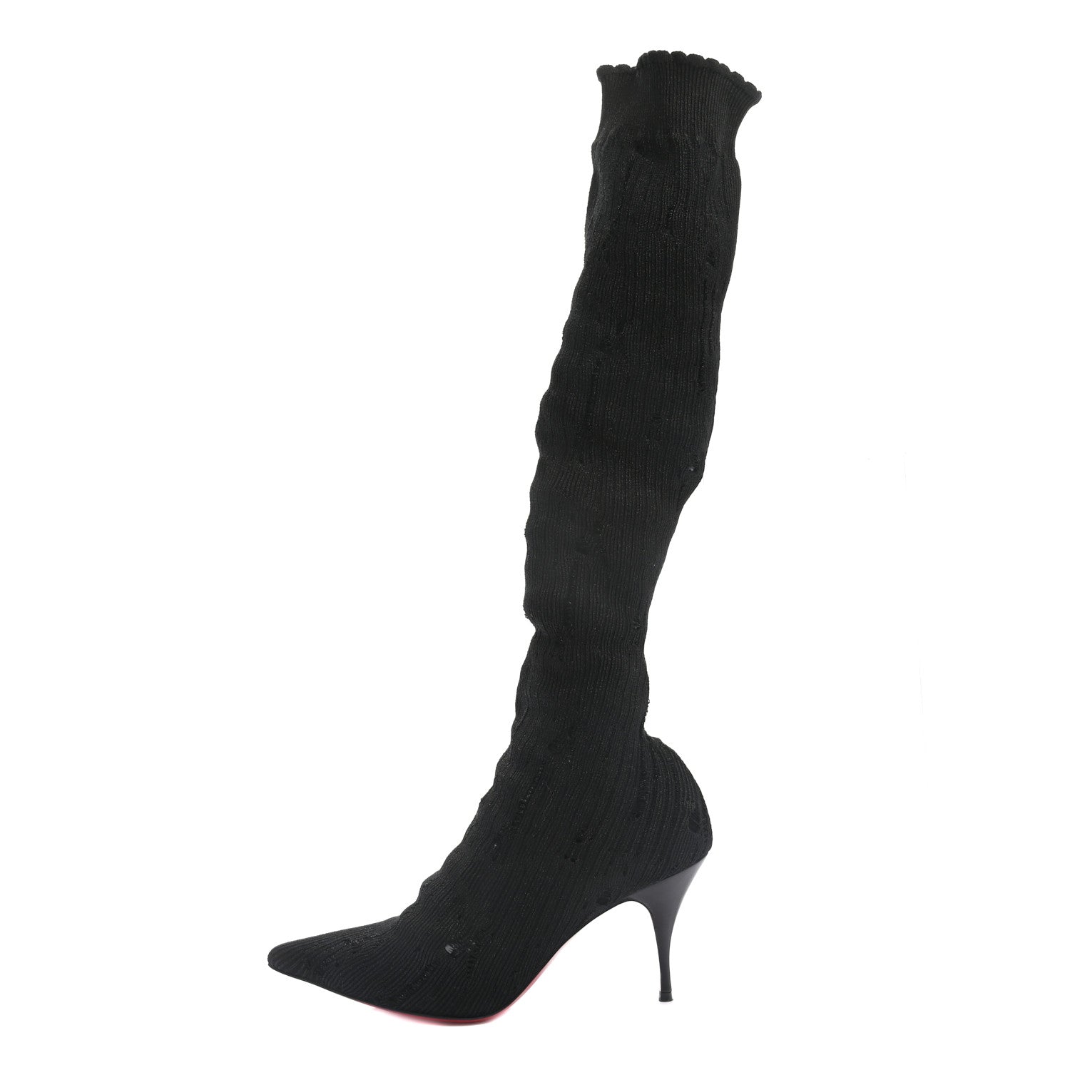 Christian Louboutin Tricot Lurex Sandrine 80 Sock Knee Boots 38.5 Black 1 of 10
