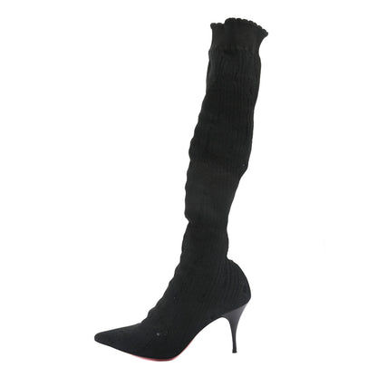 Christian Louboutin Tricot Lurex Sandrine 80 Sock Knee Boots 38.5 Black 1 of 10