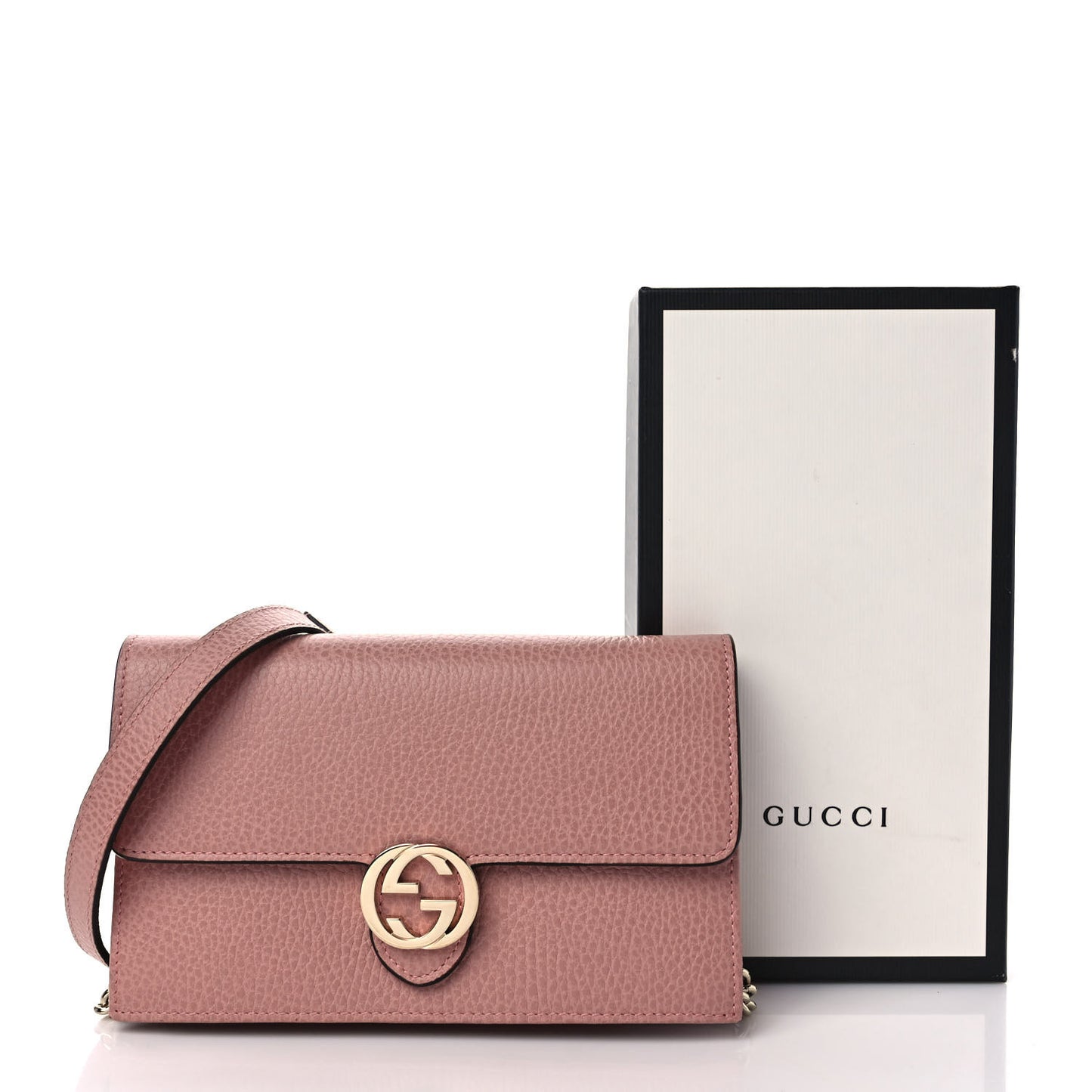 Dollar Calfskin Interlocking G Chain Wallet Soft Pink