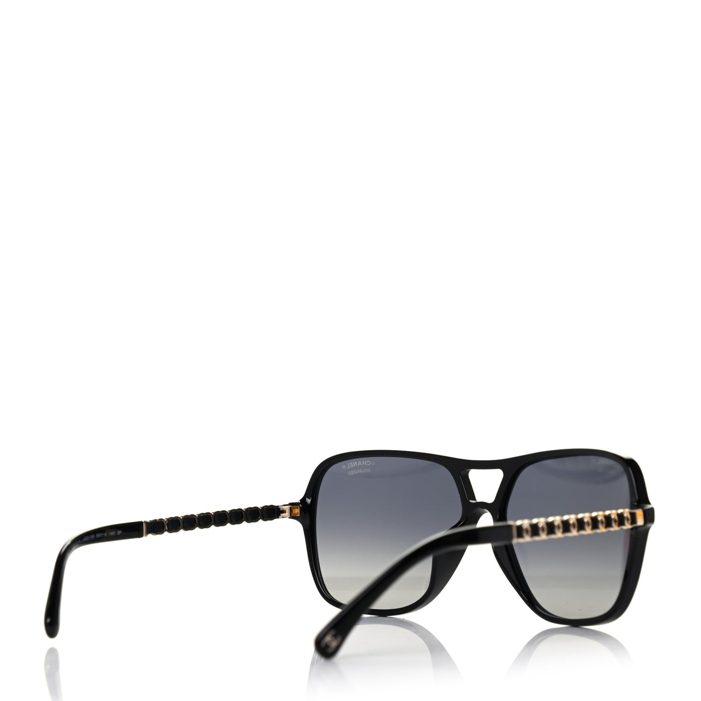 Metal Calfskin CC Chain Polarized Pilot Sunglasses 5439-Q Black