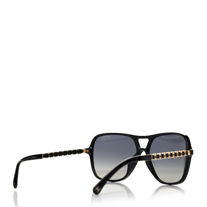 Chanel Metal Calfskin CC Chain Polarized Pilot Sunglasses 5439-Q Black 4 of 4