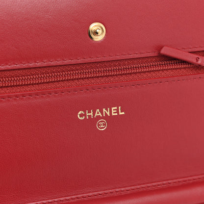 Chanel Lambskin Quilted Wallet On Chain WOC Red 6 of 12