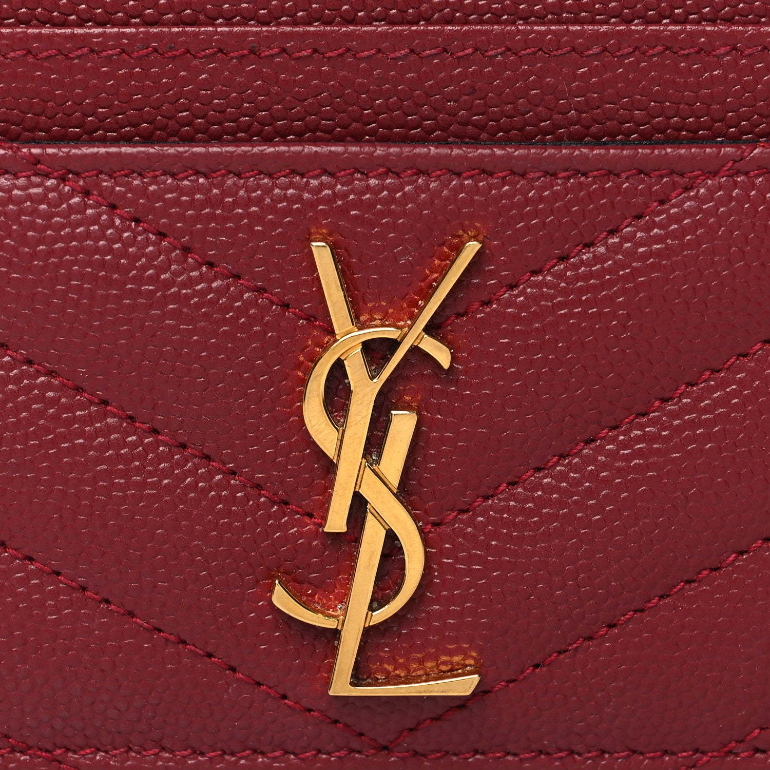 Saint Laurent Grain De Poudre Matelasse Chevron Monogram Credit Card Case Opyum Red 8 of 10