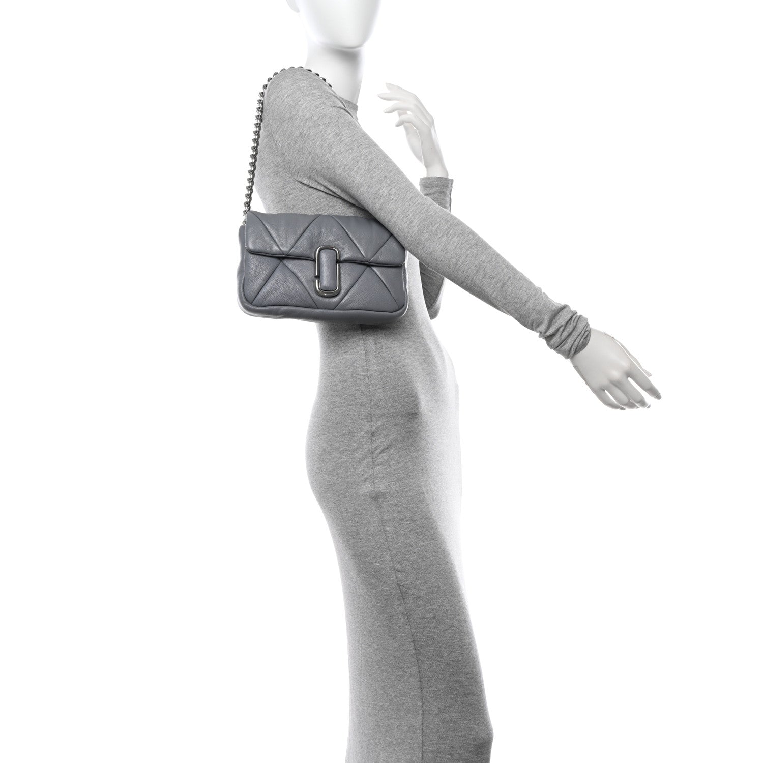 Marc Jacobs Goatskin Quilted J The Puffy Diamond Shoulder Bag Wolf Grey 2 of 11