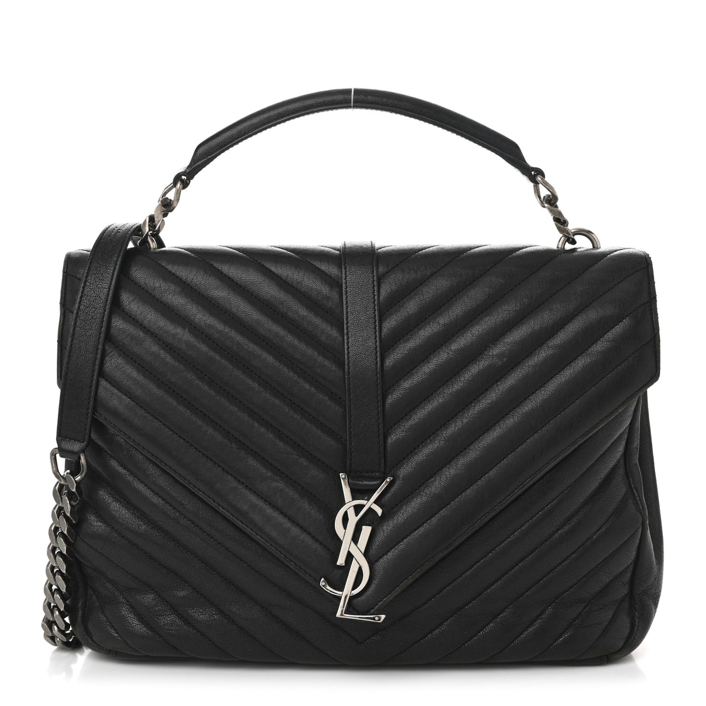 Sheepskin Matelasse Chevron Monogram Large College Satchel Black