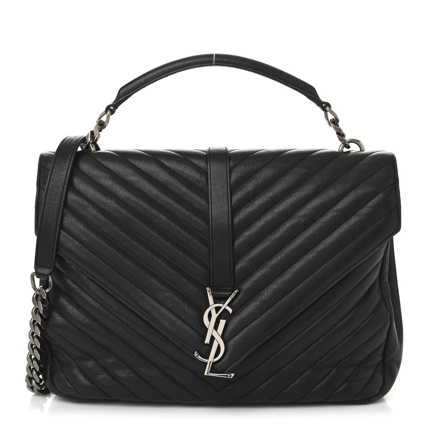 Saint Laurent Sheepskin Matelasse Chevron Monogram Large College Satchel Black 1 of 11