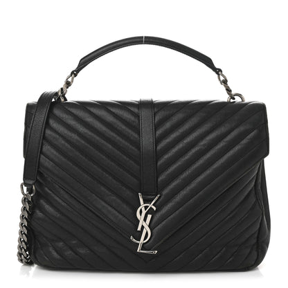 Saint Laurent Sheepskin Matelasse Chevron Monogram Large College Satchel Black 1 of 11