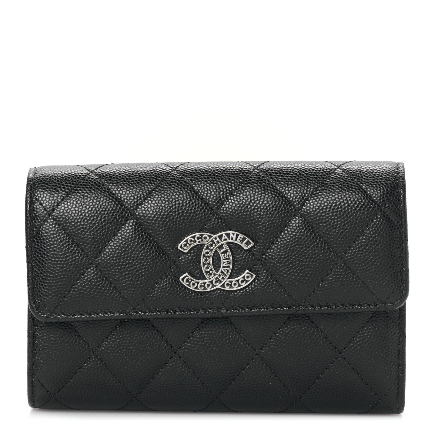 Caviar Quilted Coco Chanel CC Medium Flap Wallet Black