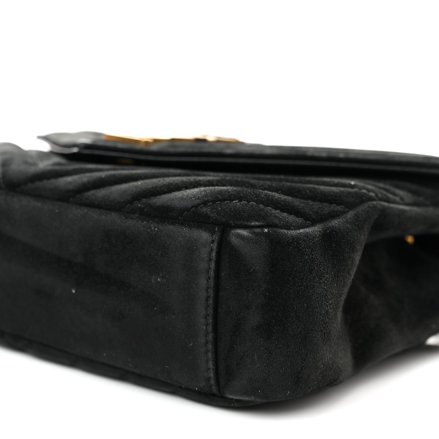 Suede Matelasse Chevron Monogram Medium College Bag Black