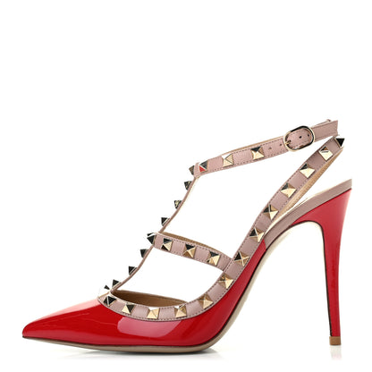 Valentino Garavani Patent Nappa Rockstud Ankle Strap 100mm Pumps 39.5 Rosso Valentino Poudre 1 of 8
