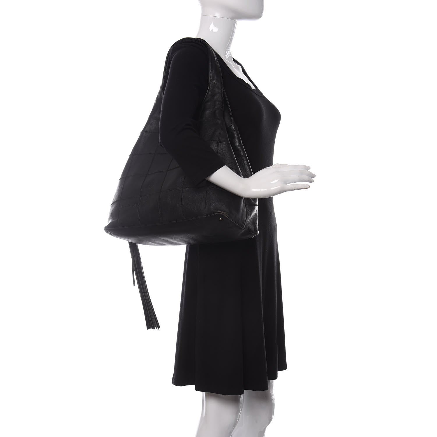 Chanel Calfskin Square Stitched Tassel Hobo Black 2 of 17