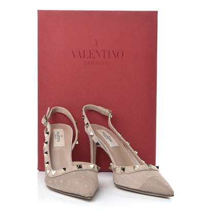 Valentino Garavani Mesh Point d'Esprit Rockstud Half D'Orsay Slingback 85mm Pumps 37 Rose Cannelle 9 of 9