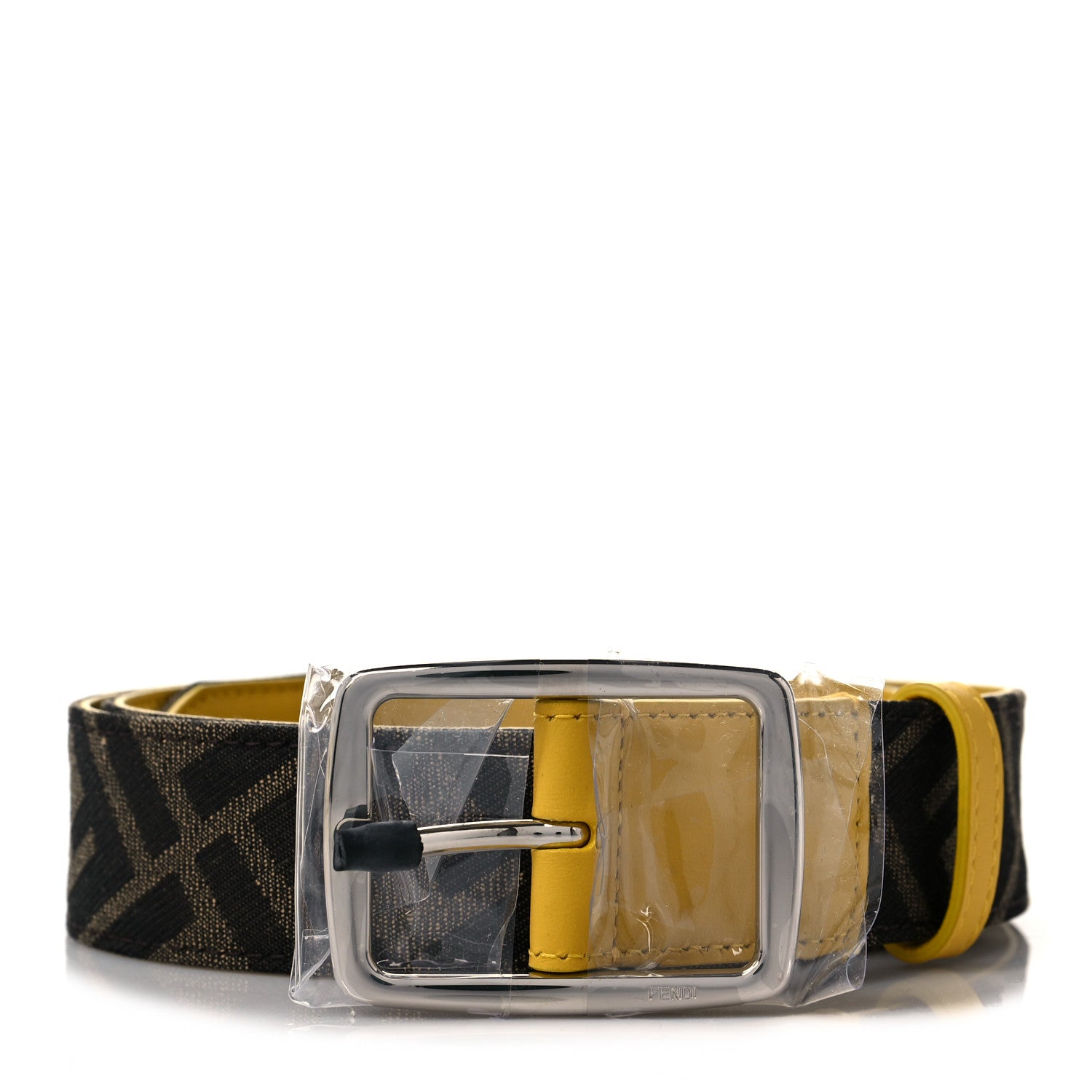 Fendi Fabric Jacquard Vitello Grace FF 1974 Belt 110 44 Brown Yellow 1 of 4