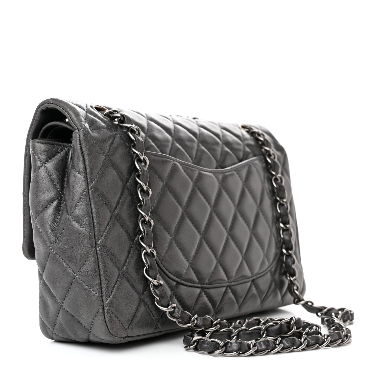 Chanel Lambskin Quilted Medium Double Flap Dark Grey 3 of 16