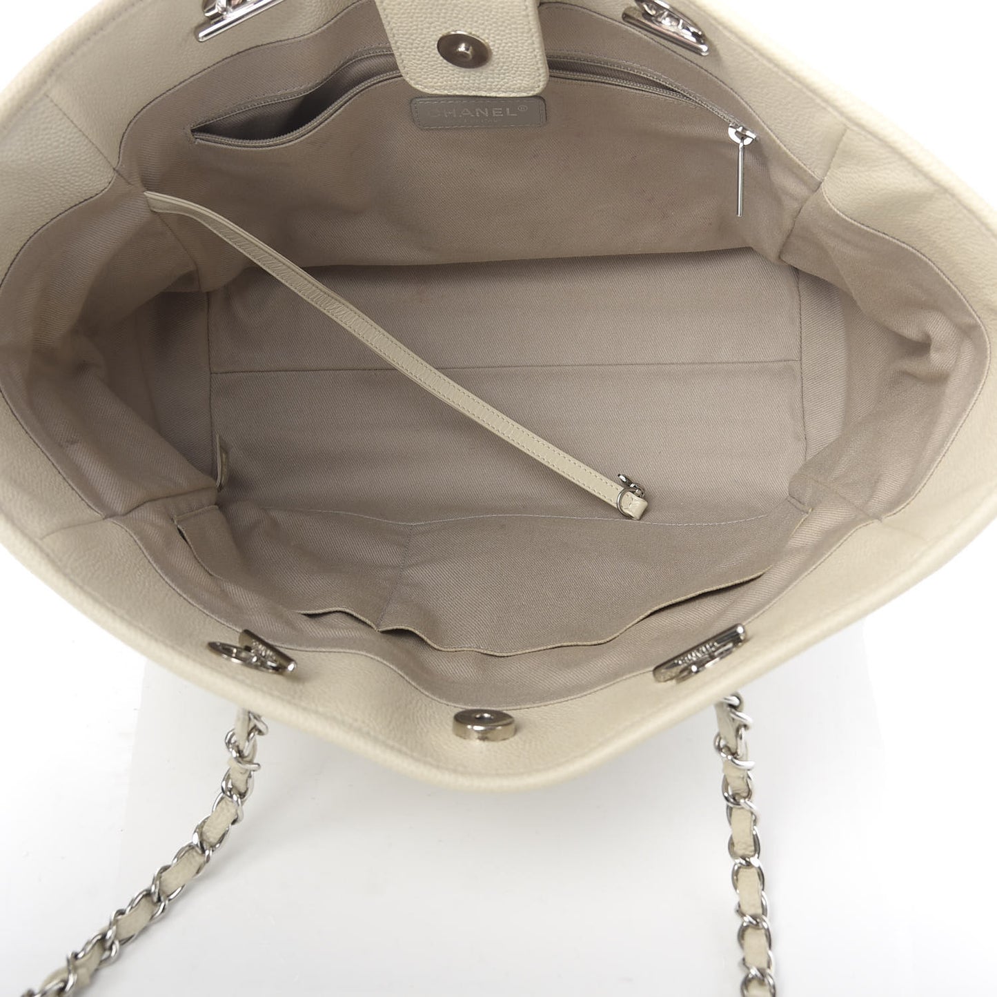 Glazed Calfskin Small Deauville Tote Ivory