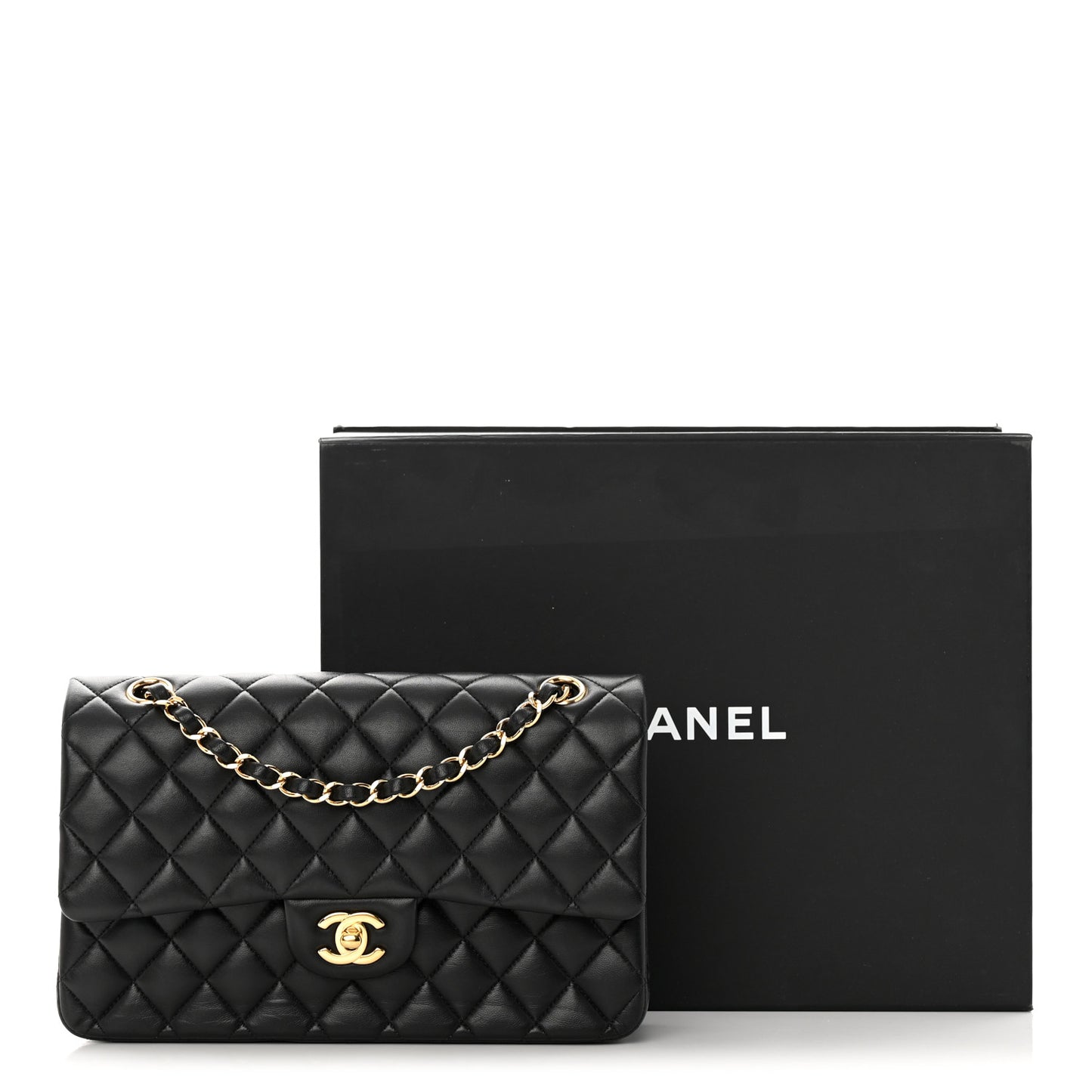 Lambskin Quilted Medium Double Flap Black