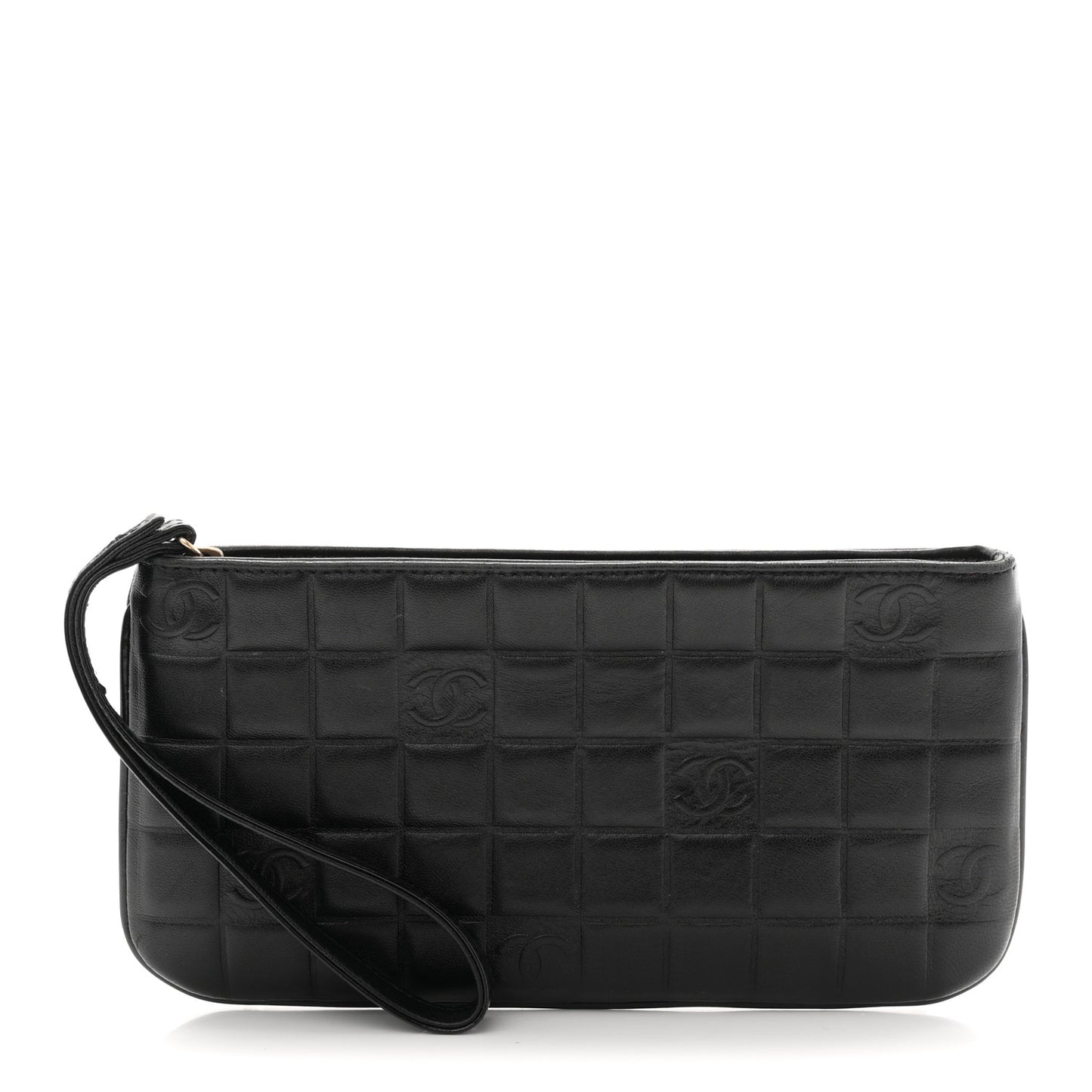 Lambskin Square Quilted CC Wristlet Black