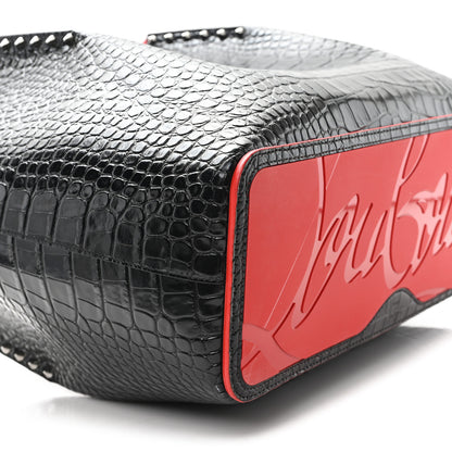 Christian Louboutin Calfskin Crocodile Embossed Spikes Large Cabarock Black 8 of 10