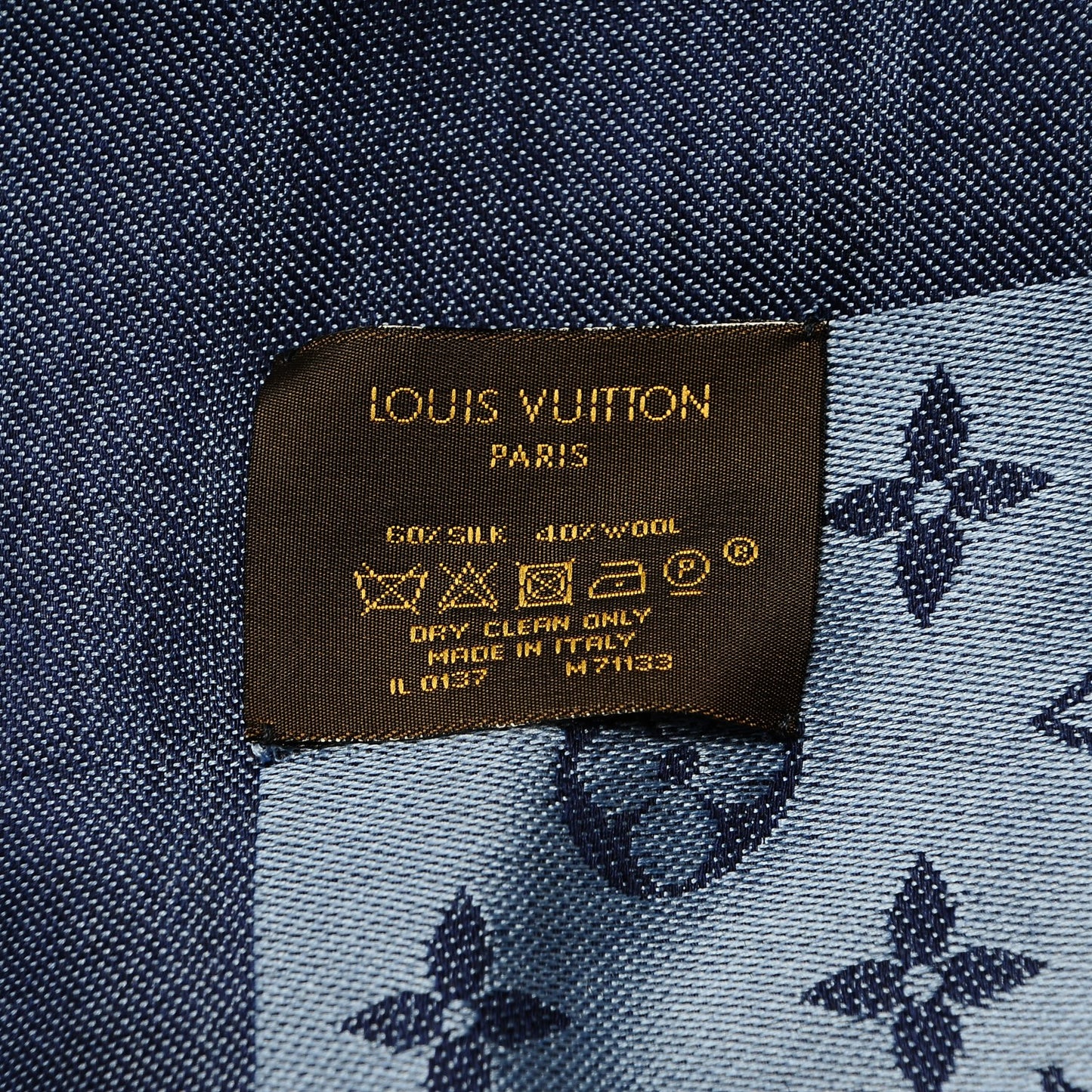Silk Wool Monogram Denim Shawl Blue