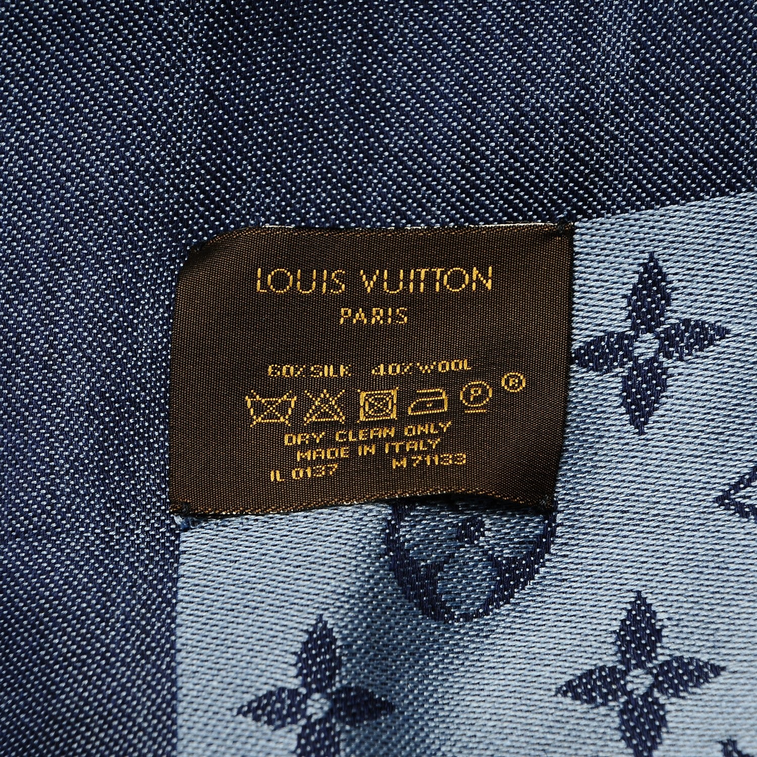 Louis Vuitton Silk Wool Monogram Denim Shawl Blue 3 of 6