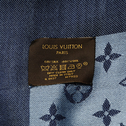 Louis Vuitton Silk Wool Monogram Denim Shawl Blue 3 of 6