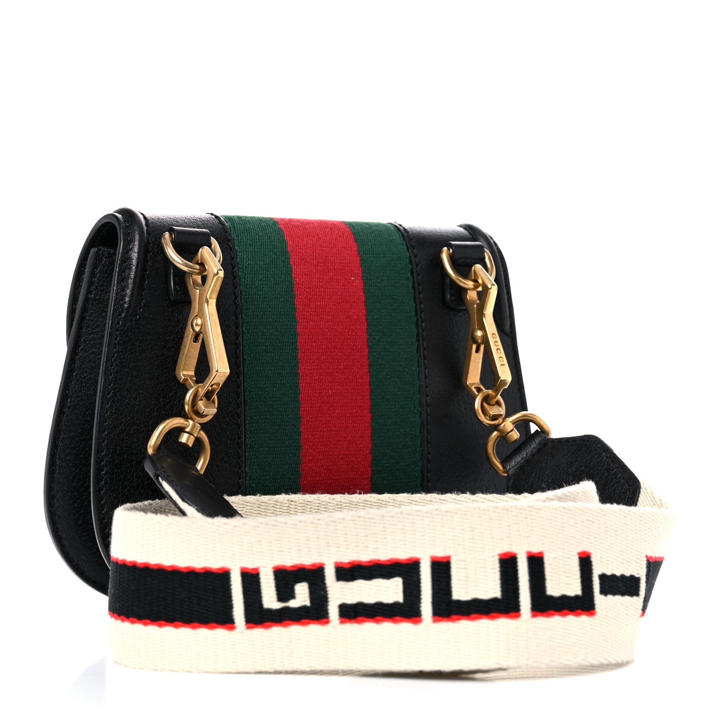 Calfskin Web Crystal Butterfly Stripe Small Totem Shoulder Bag Black