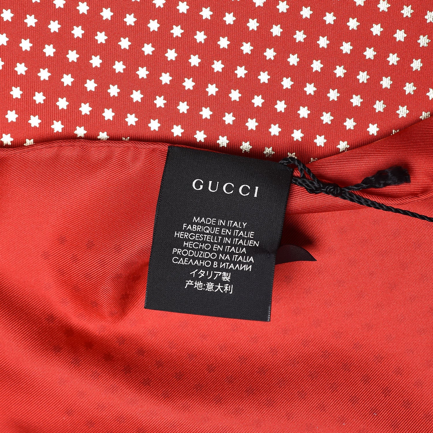 Gucci X SEGA Silk GUCCY Stars Print Square Scarf Flame Red Gold 4 of 5