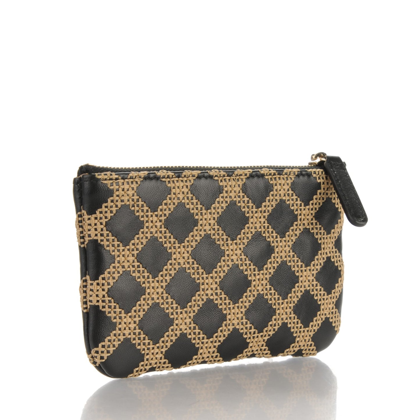 Lambskin Stitched Small Cosmetic Case Black