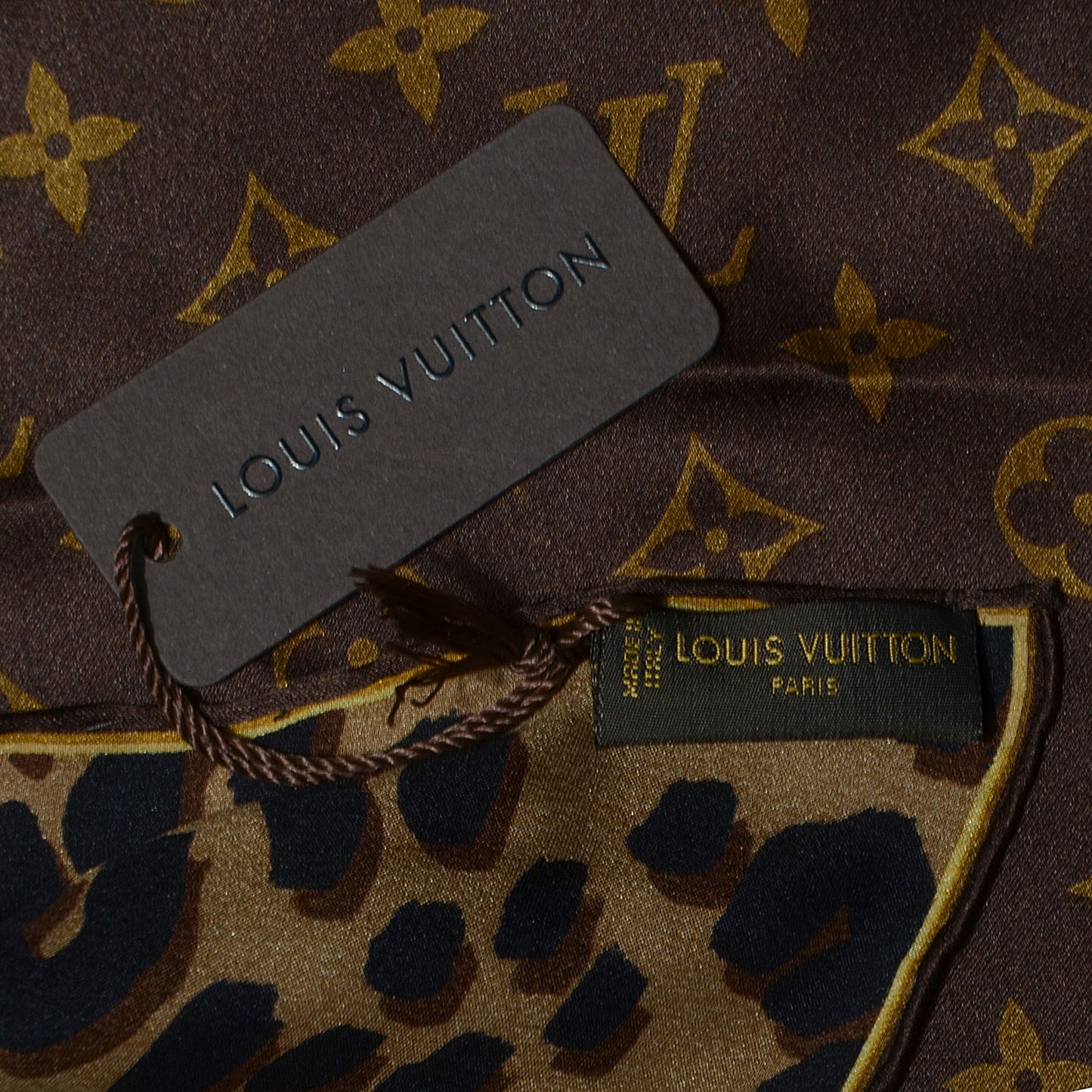 Silk Leopard and Monogram Square Scarf