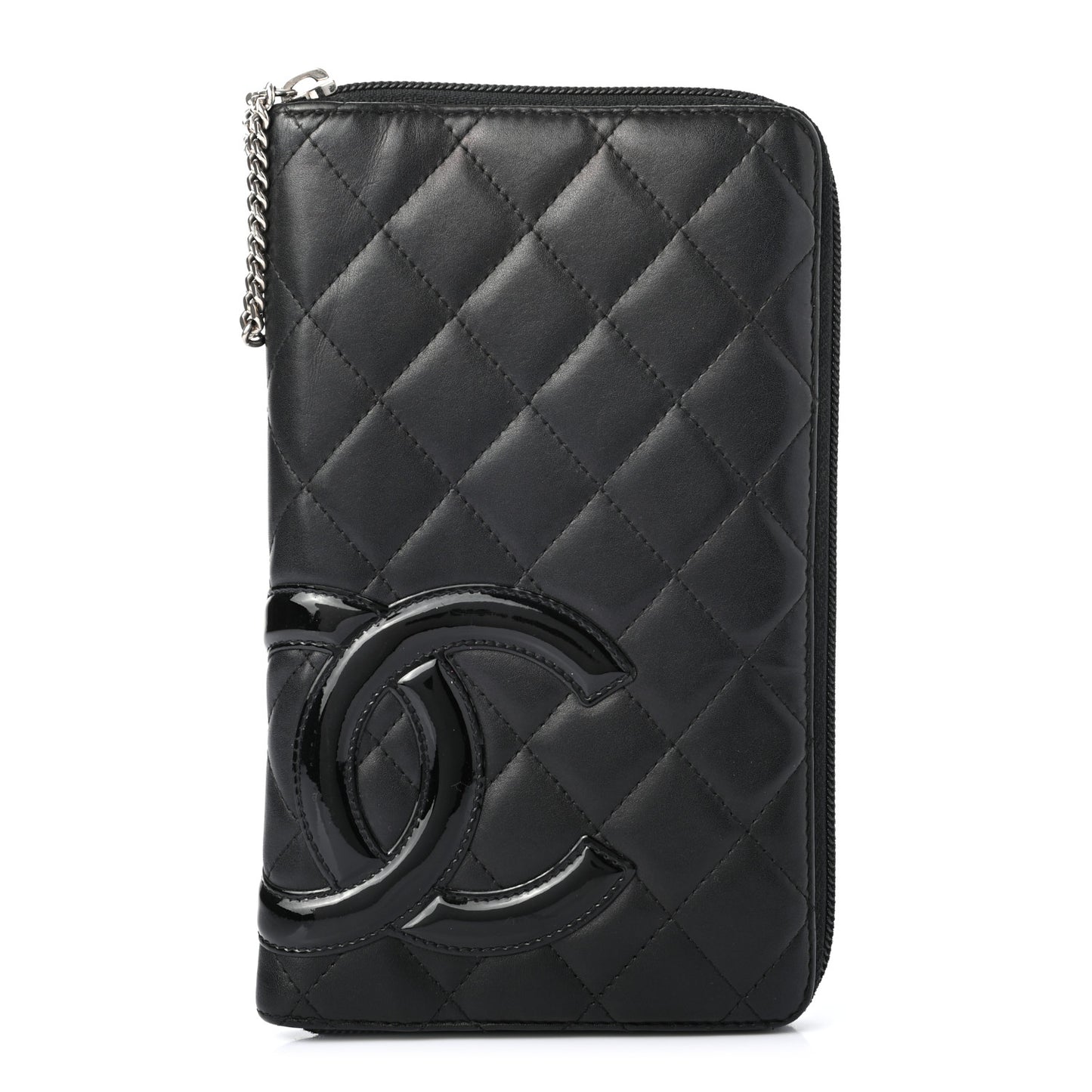 Calfskin Quilted Cambon Zip Around Organizer Wallet Black