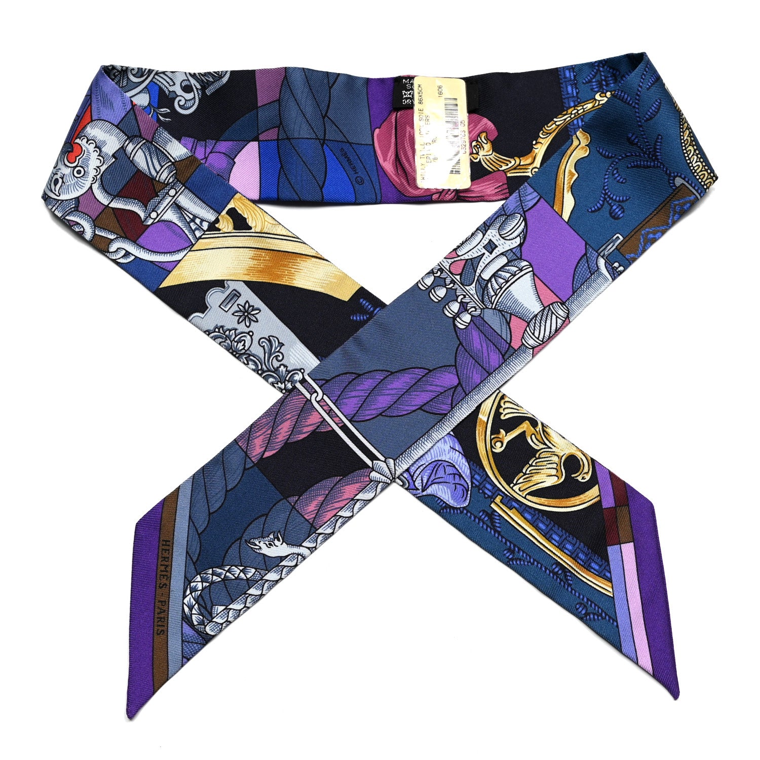 Hermes Silk Cavalleria D'Etriers Twilly Violet Bleu Rose 1 of 4