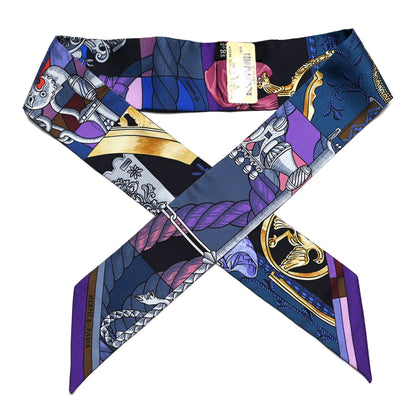 Hermes Silk Cavalleria D'Etriers Twilly Violet Bleu Rose 1 of 4