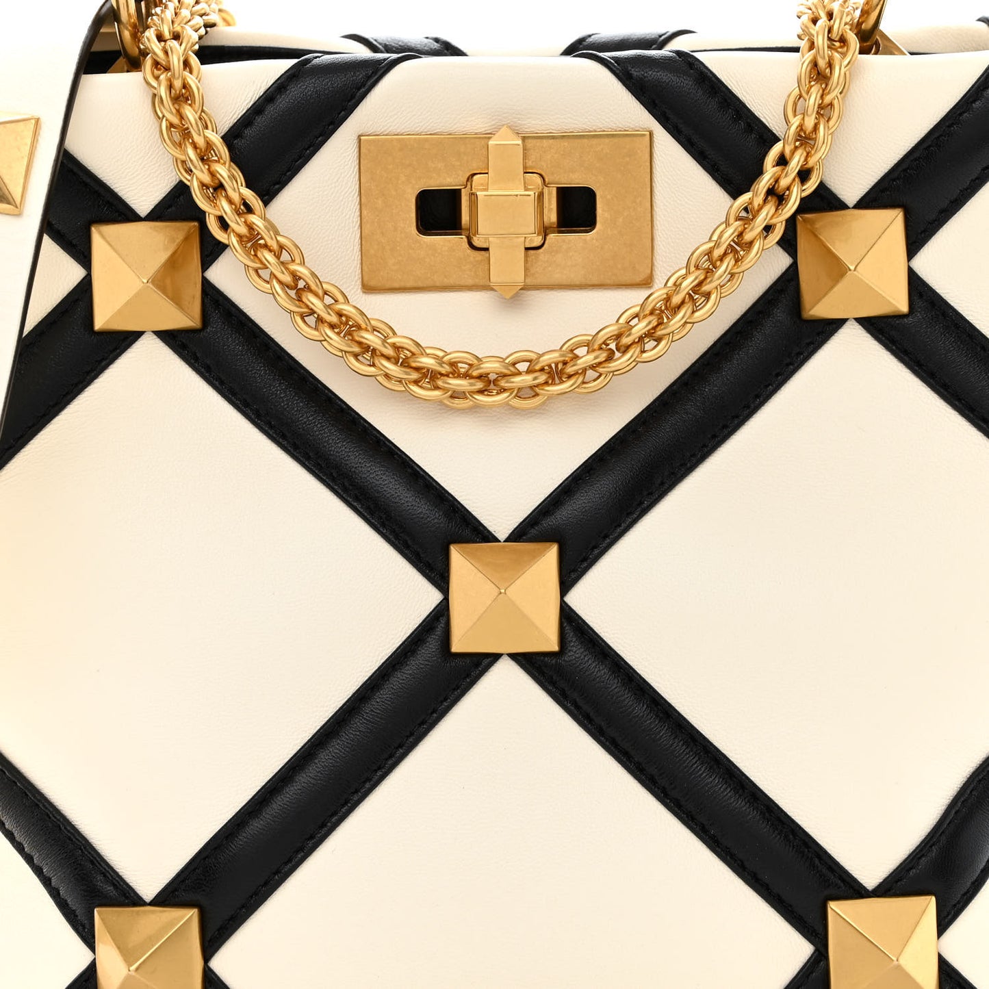 Nappa Small Roman Stud The Handle Bag Ivory Black