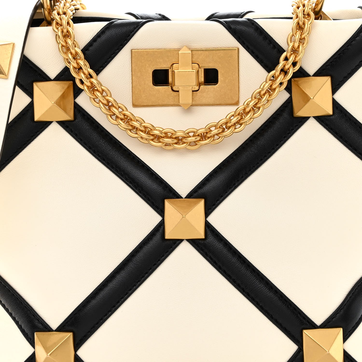 Valentino Garavani Nappa Small Roman Stud The Handle Bag Ivory Black 8 of 10