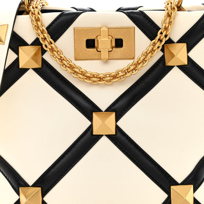 Valentino Garavani Nappa Small Roman Stud The Handle Bag Ivory Black 8 of 10