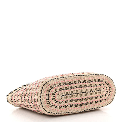 Chanel Cotton Crochet Le Panier Small Shopping Bag Beige Pink Black 4 of 10