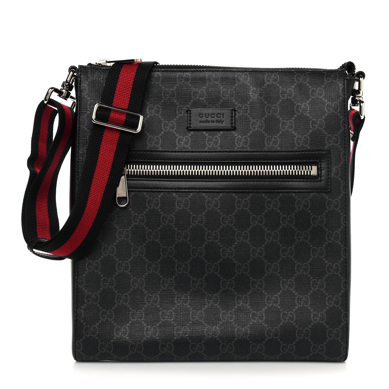 Gucci GG Supreme Monogram Appia Calfskin Web Flat Messenger Bag Black Grey 2 of 12