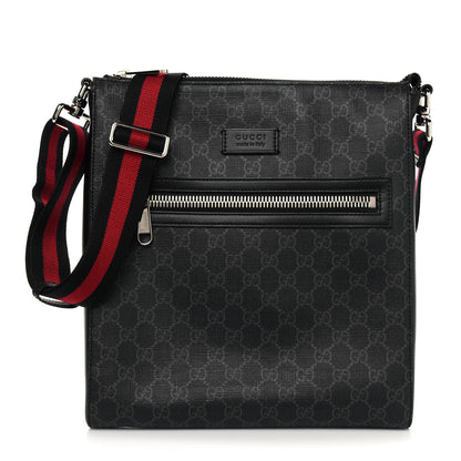 Gucci GG Supreme Monogram Appia Calfskin Web Flat Messenger Bag Black Grey 2 of 12
