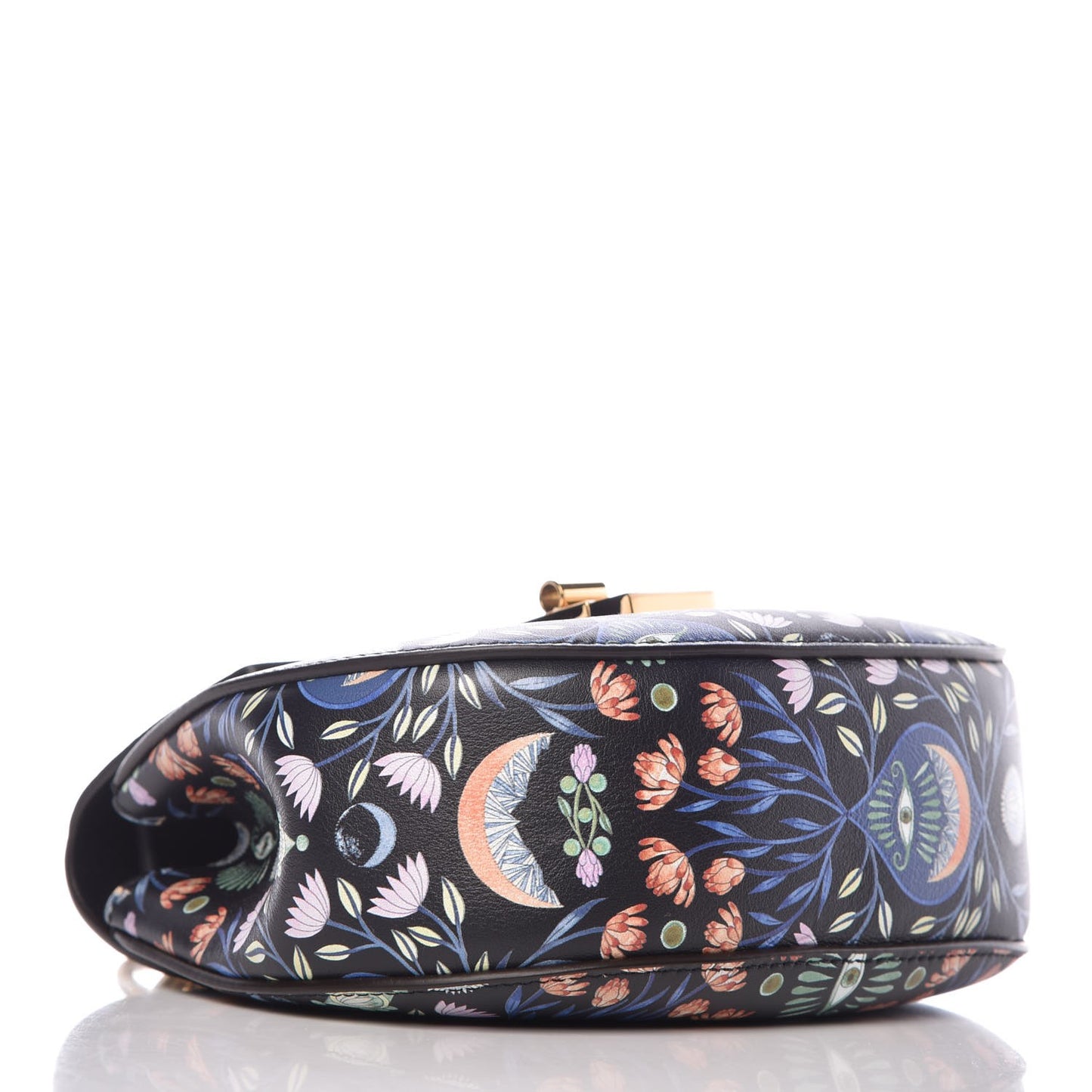 Calfskin Floral Print Drew Bi-Color Shoulder Bag Full Blue