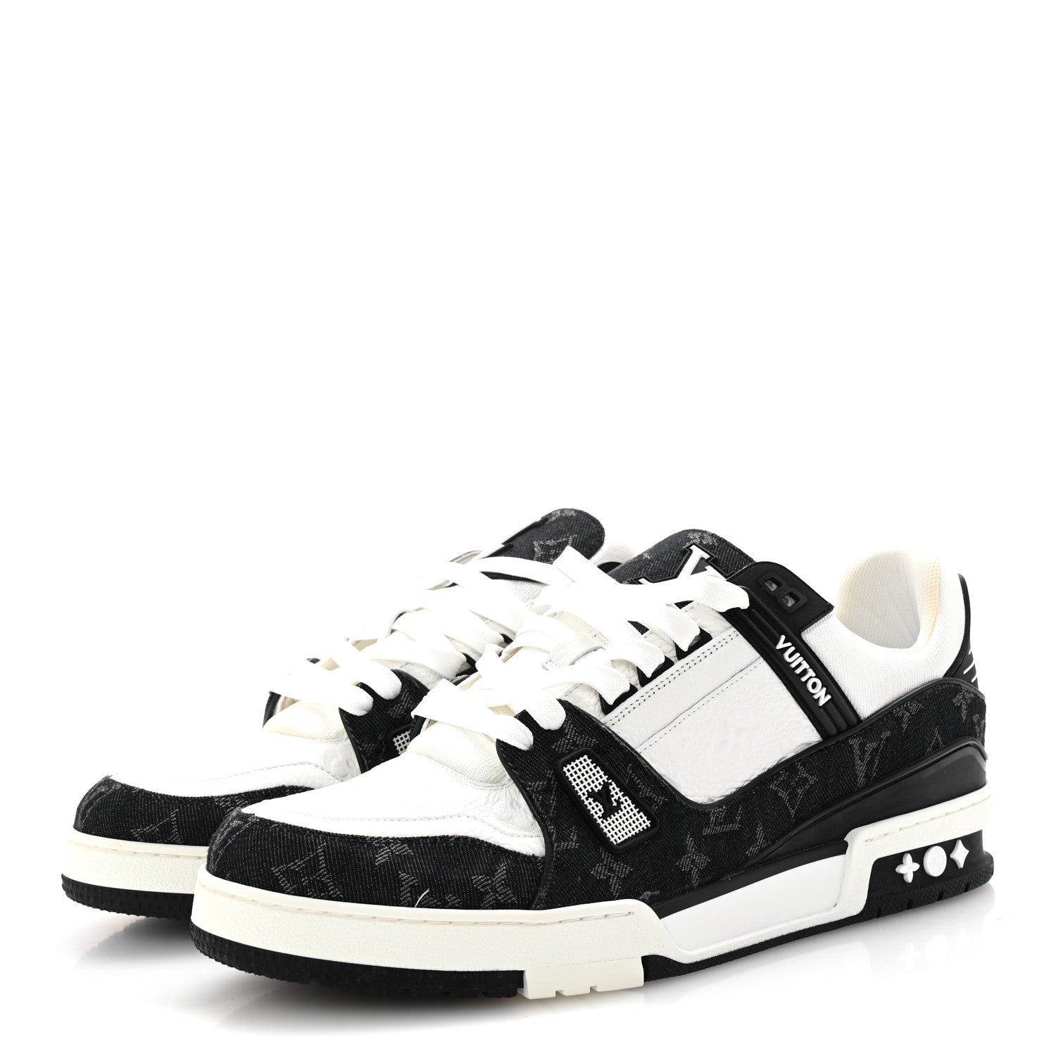 Louis Vuitton Calfskin Monogram Denim Mens LV Trainer Sneakers 11 Black 4 of 9
