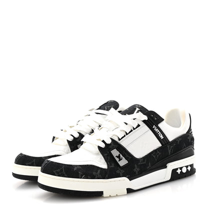 Louis Vuitton Calfskin Monogram Denim Mens LV Trainer Sneakers 11 Black 4 of 9