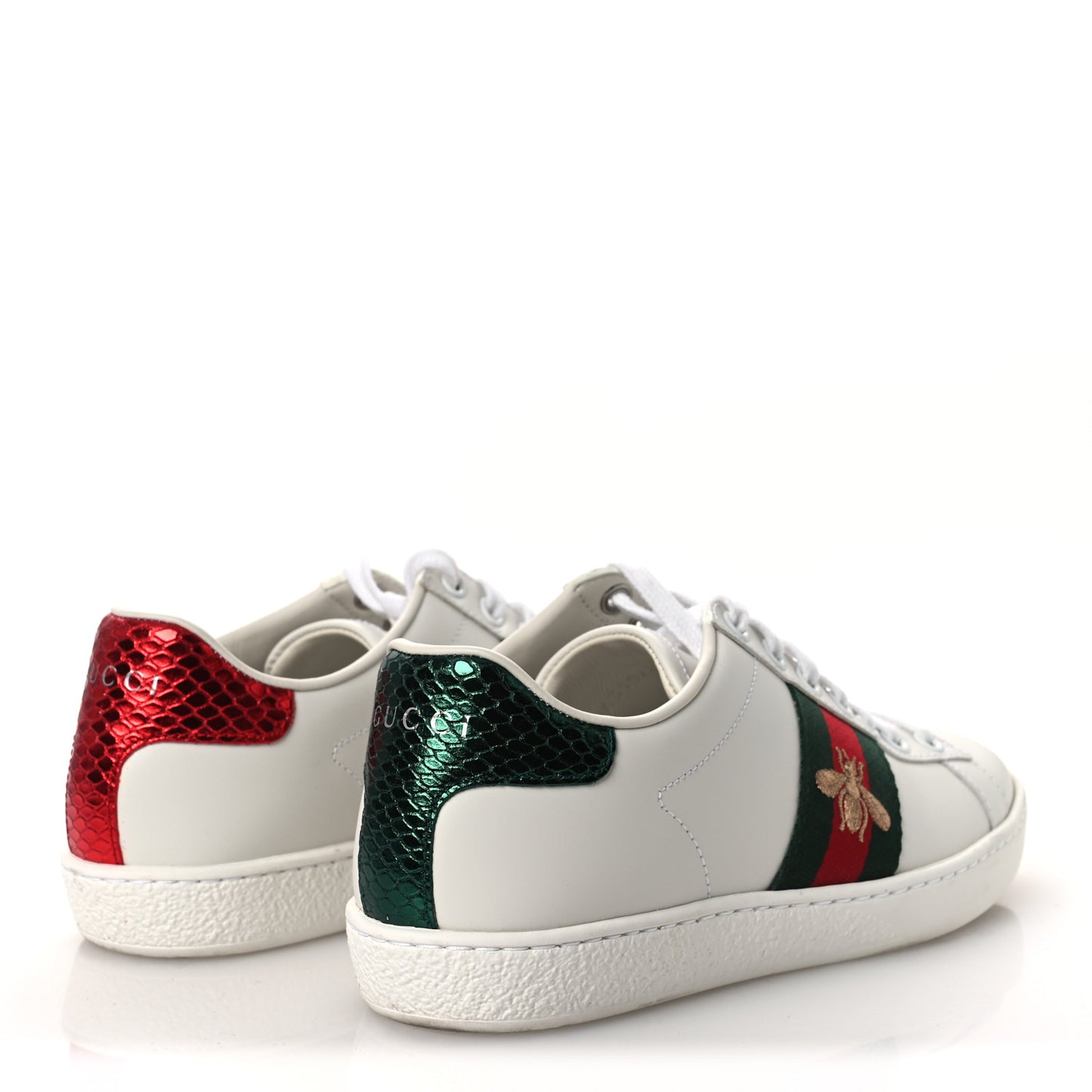 Calfskin Ayers Bee Embroidered Womens Ace Sneakers 35 White Green