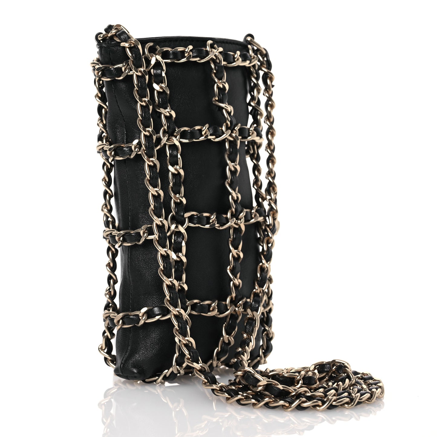 Lambskin Tech Me Out Clutch With Chain Black
