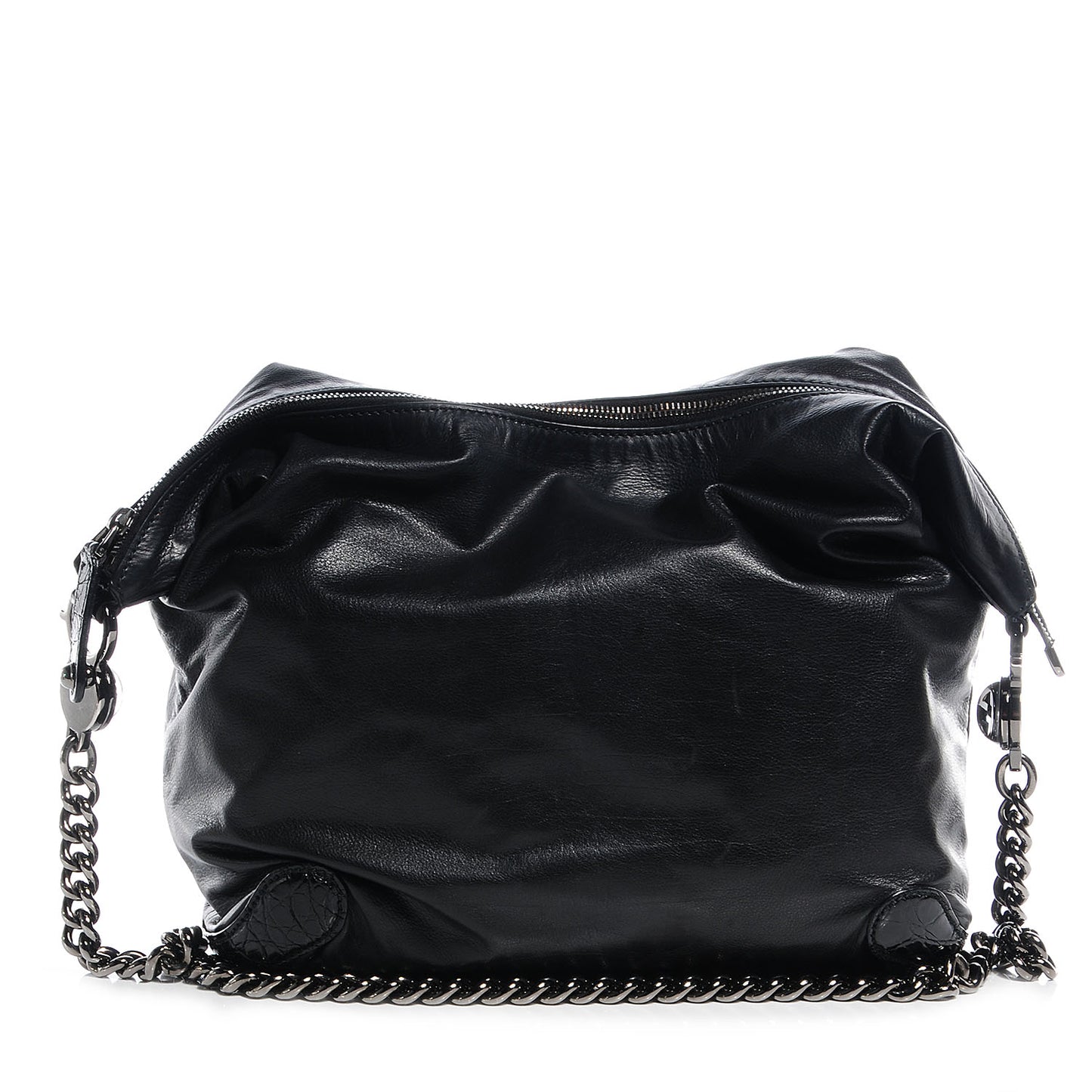 Metallic Leather Medium Galaxy Shoulder Bag Black