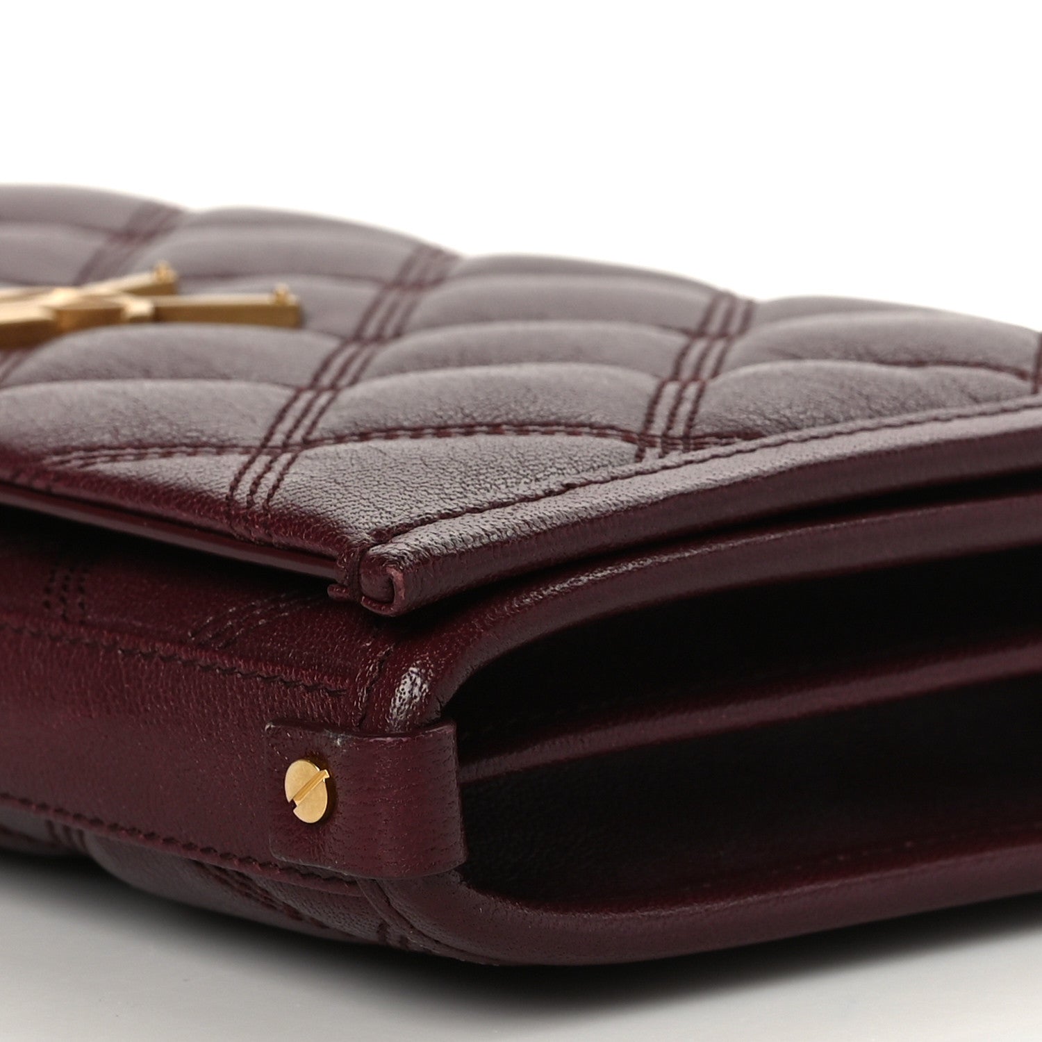 Saint Laurent Lambskin Diamond Quilted Becky Chain Wallet in Burgundy 9 of 9
