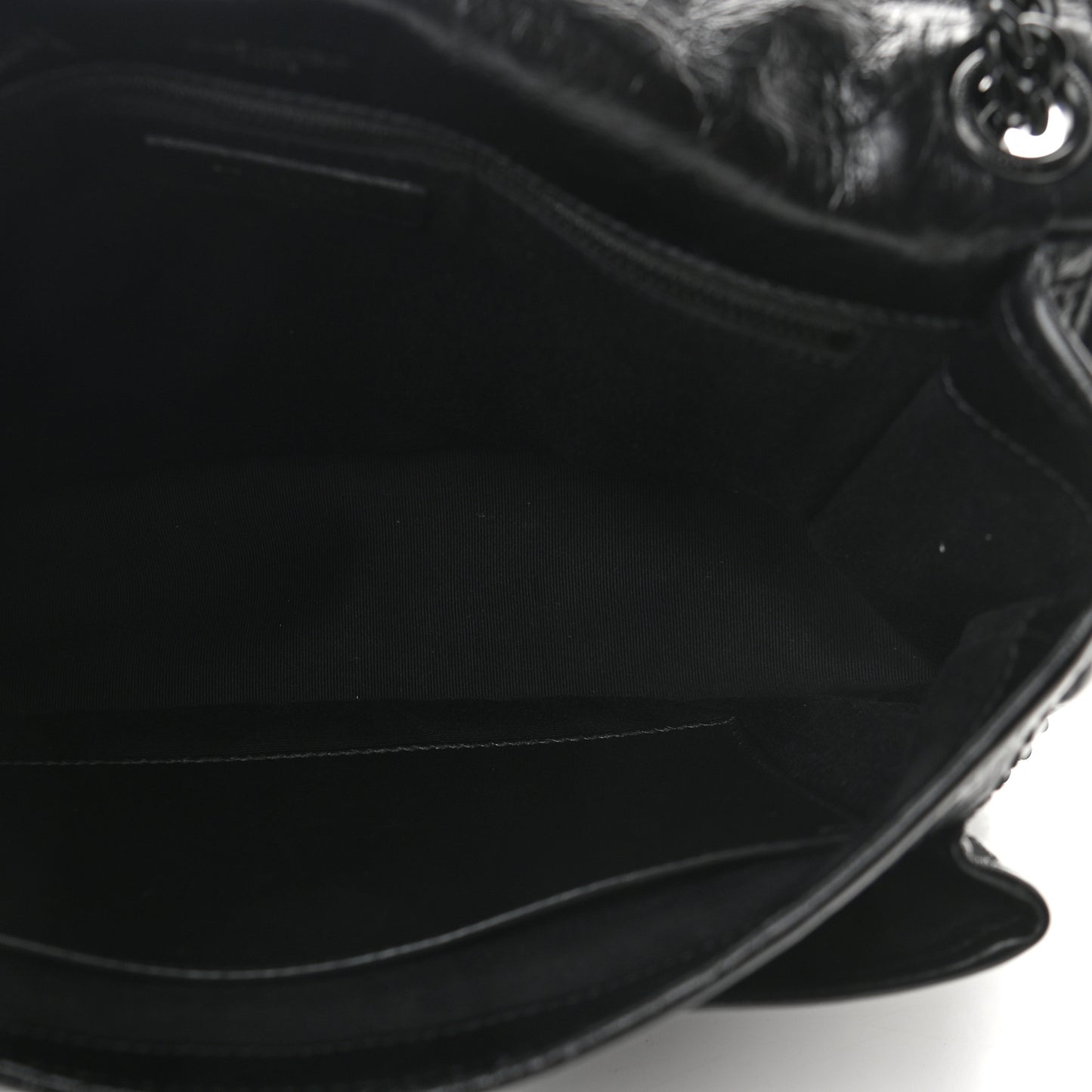 Crinkled Calfskin Matelasse Monogram Medium Niki Chain Satchel Black