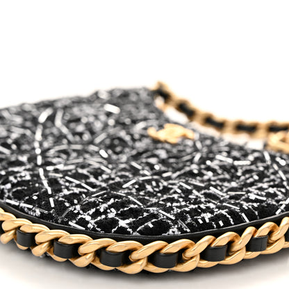 Chanel Tweed Sequin Quilted Trendy Chain Around Hobo Black White 10 of 11