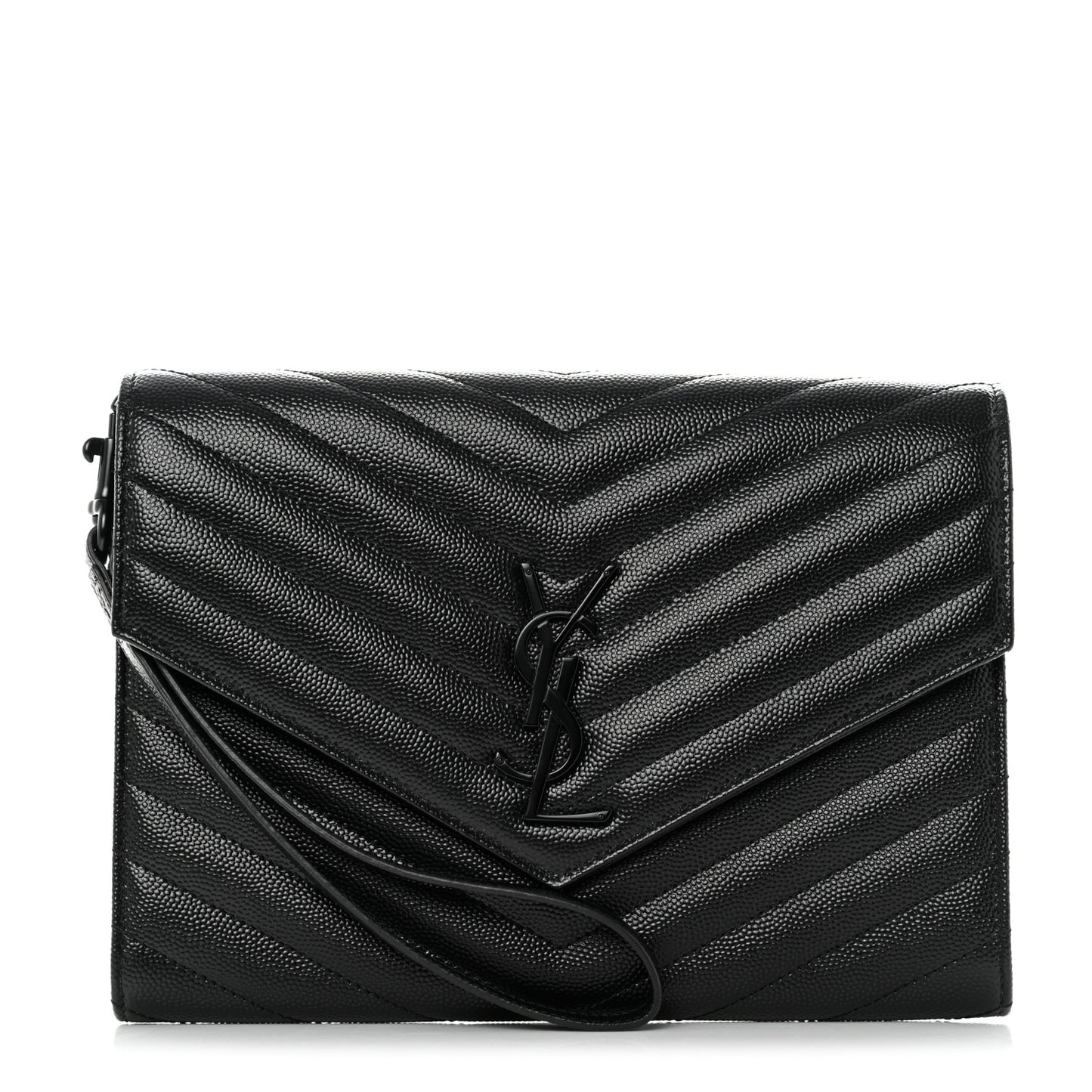 Grain De Poudre Matelasse Chevron Monogram Envelope Clutch Black